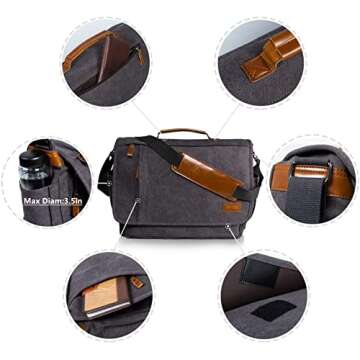 ESTARER 15.6 Inch Water-resistant Canvas Messenger Bag