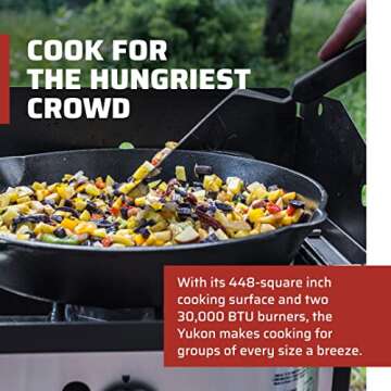 Camp Chef Yukon 14 Double Burner Stove - Portable Gas Stove for Outdoor & Camping Gear - 14" Cooking System - 448 Sq In Cooking Space