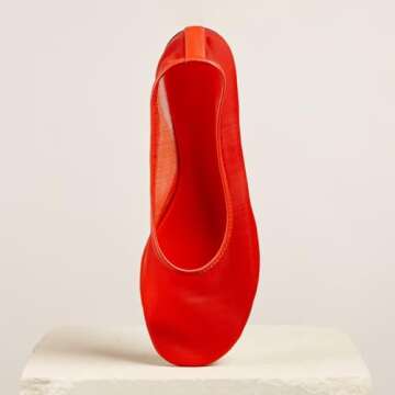 Riekhany Womens Mesh Ballet Flats Slip On Tulle Ballerina Flats Casual Round Toe Work Shoes Red