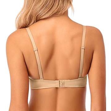 HANSCA Women's Deep Plunge Bra Cleavage Enhancer Low Cut Wireless Bra Padded Push Up (Nude, 32D)
