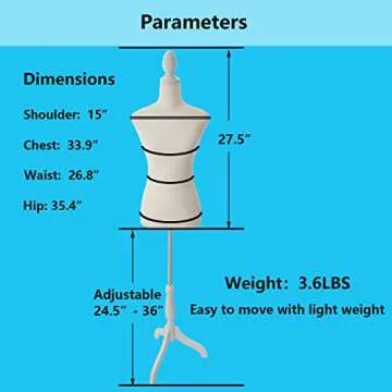 Female Mannequin Body Torso Dress Form with Adjustable Tripod Stand for Clothing Dress Display