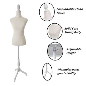 Female Mannequin Body Torso Dress Form with Adjustable Tripod Stand for Clothing Dress Display