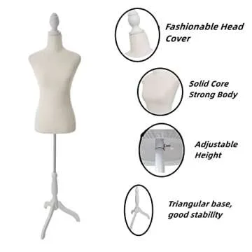 Female Mannequin Body Torso Dress Form with Adjustable Tripod Stand for Clothing Dress Display