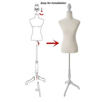Female Mannequin Body Torso Dress Form with Adjustable Tripod Stand for Clothing Dress Display