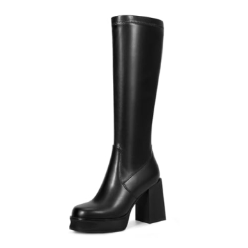Wetkiss Knee High Platform Boots for Women - Stunning Wine Red Fashion Statement