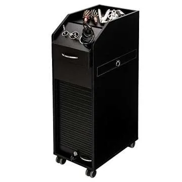 Mefeir Salon Trolley Wooden Stylist Cart with 4 Drawers 4 Rolling Wheels, Lockable Beauty Storage Organizer, Barber Station Hair Styling Cabinet