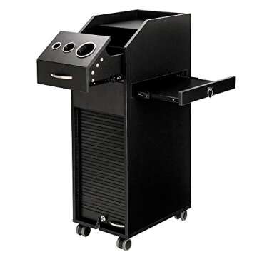 Mefeir Salon Trolley Wooden Stylist Cart with 4 Drawers 4 Rolling Wheels, Lockable Beauty Storage Organizer, Barber Station Hair Styling Cabinet