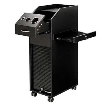 Mefeir Salon Trolley Wooden Stylist Cart with 4 Drawers 4 Rolling Wheels, Lockable Beauty Storage Organizer, Barber Station Hair Styling Cabinet