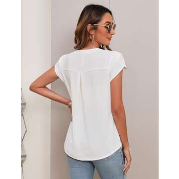 Blooming Jelly Womens Blouses Dressy Causal V Neck Pintuck Short Petal Sleeve Business Tops Ladies Summer 2024 Trendy Shirt (Large, Ivory White)