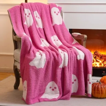 Mindsoft Halloween Ghost Throw Blanket Set Include Pink White Ghost Throw Blanket Cute Blanket Soft Cozy and Cute Ghost Keychain for Living Room Sofa Bed Girlfriend Wife Gifts(Viral Pink)