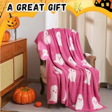 Mindsoft Halloween Ghost Throw Blanket Set Include Pink White Ghost Throw Blanket Cute Blanket Soft Cozy and Cute Ghost Keychain for Living Room Sofa Bed Girlfriend Wife Gifts(Viral Pink)