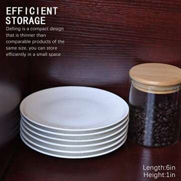 DELLING 6.5 inch Ceramic Cake/Dessert Plates, Study Appetizer Plates Set for Birthday Party, Wedding Dinner, Picnic Lunch, Holiday, Set of 6 - White