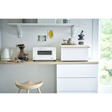 Yamazaki Home Bread Box Keeper Holder Container, Metal Bread Holder Saver, Slim Space Saving Counter Storage Steel + WoodWhite