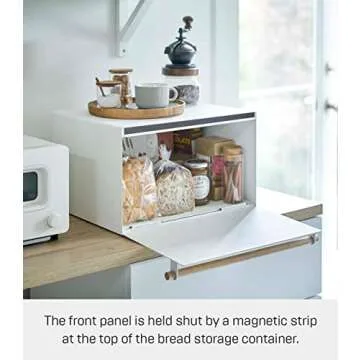 Yamazaki Home Bread Box Keeper Holder Container, Metal Bread Holder Saver, Slim Space Saving Counter Storage Steel + WoodWhite