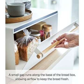 Yamazaki Home Bread Box Keeper Holder Container, Metal Bread Holder Saver, Slim Space Saving Counter Storage Steel + WoodWhite