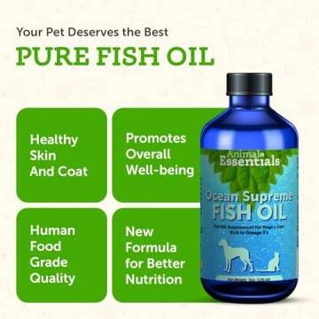 Animal Essentials Ocean Supreme Fish Oil for Dogs & Cats - Rich in Omega 3, Skin and Coat Health, Fish Oil Liquid Supplement, Human Grade Herbs - 8 Oz
