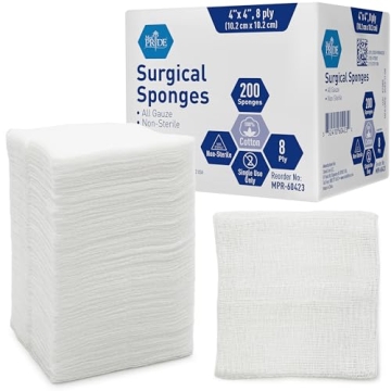 MED PRIDE Surgical Sponges 200 Pack - 4 x 4 Inch Absorbent Gauze Pads for First Aid