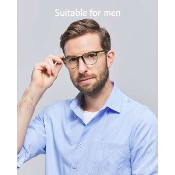 ANRRI Blue Light Blocking Glasses Round Lightweight Eyeglasses Frame Filter Blue Light Computer Game Glasses Green Frame for Men and Women