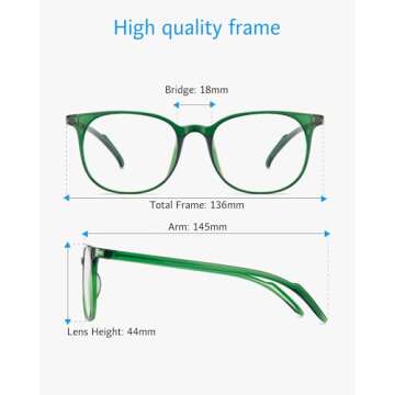ANRRI Blue Light Blocking Glasses Round Lightweight Eyeglasses Frame Filter Blue Light Computer Game Glasses Green Frame for Men and Women