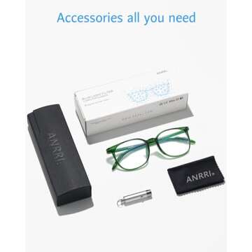 ANRRI Blue Light Blocking Glasses Round Lightweight Eyeglasses Frame Filter Blue Light Computer Game Glasses Green Frame for Men and Women