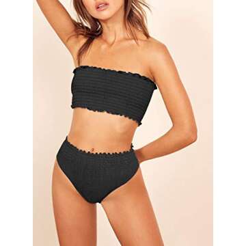 Aleumdr Women Fashion Cute High Waist Strapless Floral Sexy Bikini Sets Swimsuit 2 Pieces Bathing Suit Swimwear Swim Bottoms Black Large 12 14