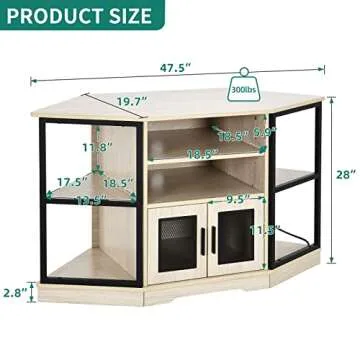 YITAHOME Corner TV Stand for TVs up to 55/50 Inch with Power Outlet, Modern Farmhouse Entertainment Center, Wood TV Media Console with Storage Cabinets Shelves for Living Room, White Oak