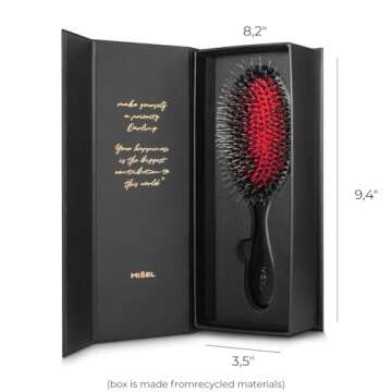 MISEL Professional Boar Bristle Hair Brush for Women and Men | Detangles All Natural Hair Types and Hair Extensions | Reduces Breakage | Great for Wavy and Straight Hair | Salon-Approved | Medium