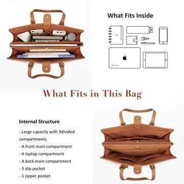 ECOSUSI Laptop Bag For Women 15.6 Inch Work Tote Bags PU Leather Computer Purse For Business Office With 3 Layer Compartments