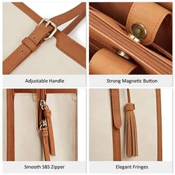 ECOSUSI Laptop Bag For Women 15.6 Inch Work Tote Bags PU Leather Computer Purse For Business Office With 3 Layer Compartments