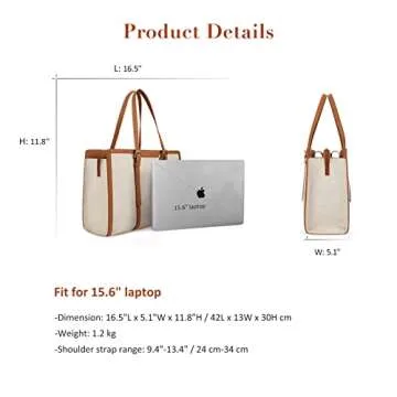 ECOSUSI Laptop Bag For Women 15.6 Inch Work Tote Bags PU Leather Computer Purse For Business Office With 3 Layer Compartments