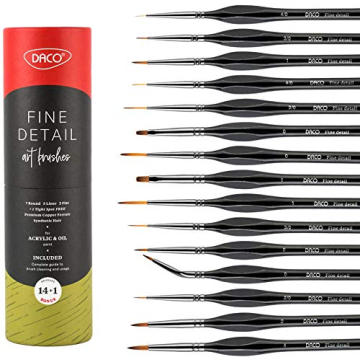 DACO Miniature Paint Brush Set, 15 Detail Brushes with Holder