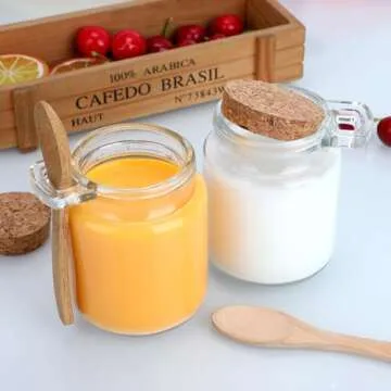 1 Pcs250ml/8.5oz Jars with Lids Glass Jars Bath Salt Container With Scoop Glass Jar With Bamboo Lid With Cork Lids & Spoons Clear Empty Glass Jars for Dry Goods, Cookie,Candy,Spice Sugar,Coffee Nuts