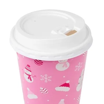 48 Pink Christmas Disposable Coffee Cups with Lids