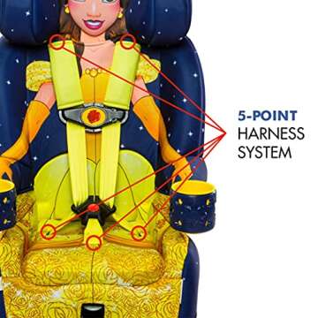 KidsEmbrace Disney Beauty and the Beast Belle 2-in-1 Booster Car Seat with Safety Features