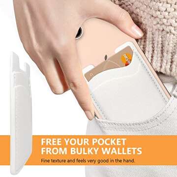 Phone Wallet, Leather Phone Card Holder, Stretchy Card Holder for Back of Phone Credit Card Holder for Phone Case Compatible with Most of Cell Phone (iPhone, Samsung) - 2Pack White