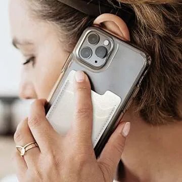 Phone Wallet, Leather Phone Card Holder, Stretchy Card Holder for Back of Phone Credit Card Holder for Phone Case Compatible with Most of Cell Phone (iPhone, Samsung) - 2Pack White