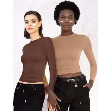 PUMIEY Women's Long Sleeve Crew Neck Slim Fit Top