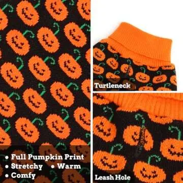 KYEESE Pumpkin Turtleneck Dog Sweater for Halloween Fun
