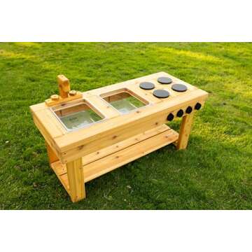 Noble Toys XL Cedar Outdoor Mud Kitchen with Stovetop for Toddlers and Kids | Pretend Play Toddler T...