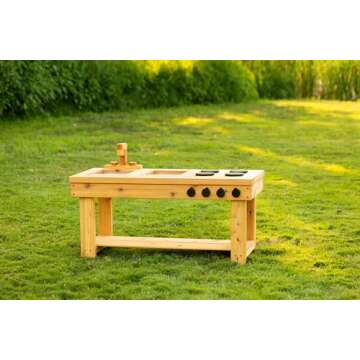Noble Toys XL Cedar Outdoor Mud Kitchen with Stovetop for Toddlers and Kids | Pretend Play Toddler Table | Sensory Table | Outside Playset | Real Wooden Kitchens | Preschool Equipment