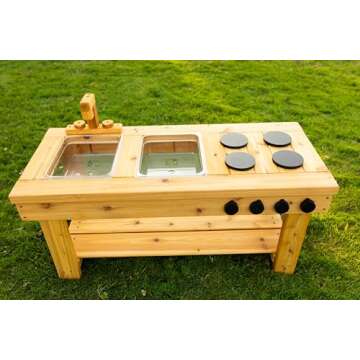 Noble Toys XL Cedar Outdoor Mud Kitchen with Stovetop for Toddlers and Kids | Pretend Play Toddler Table | Sensory Table | Outside Playset | Real Wooden Kitchens | Preschool Equipment