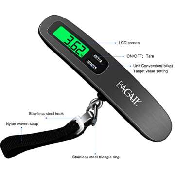 BAGAIL Digital Luggage Scale,110lbs Hanging Baggage Scale with Backlit LCD Display,Portable Suitcase...