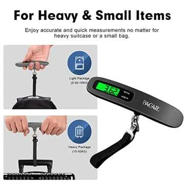 BAGAIL Digital Luggage Scale,110lbs Hanging Baggage Scale with Backlit LCD Display,Portable Suitcase Weighing Scale,Travel Luggage Weight Scale with Hook,Strong Straps for Travelers.(Black)