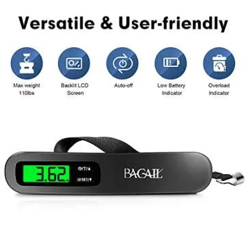 BAGAIL Digital Luggage Scale,110lbs Hanging Baggage Scale with Backlit LCD Display,Portable Suitcase Weighing Scale,Travel Luggage Weight Scale with Hook,Strong Straps for Travelers.(Black)