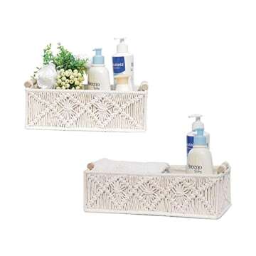 ZUOKEMY 2Pcs Boho Storage Baskets,Hand woven boho decorative basket with wooden handle,Suitable for bedroom,living room,nursery,bathroom and other storage basket