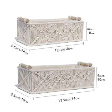 ZUOKEMY 2Pcs Boho Storage Baskets,Hand woven boho decorative basket with wooden handle,Suitable for bedroom,living room,nursery,bathroom and other storage basket