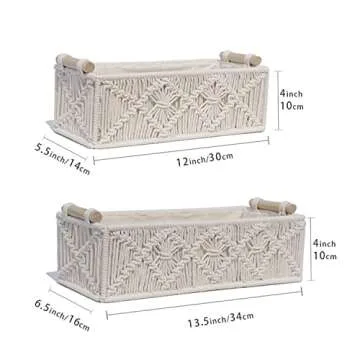 ZUOKEMY 2Pcs Boho Storage Baskets,Hand woven boho decorative basket with wooden handle,Suitable for bedroom,living room,nursery,bathroom and other storage basket