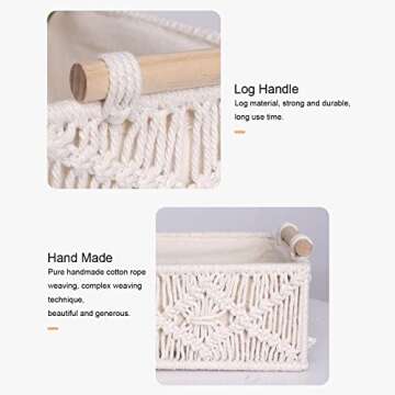 ZUOKEMY 2Pcs Boho Storage Baskets,Hand woven boho decorative basket with wooden handle,Suitable for bedroom,living room,nursery,bathroom and other storage basket