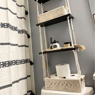 ZUOKEMY 2Pcs Boho Storage Baskets,Hand woven boho decorative basket with wooden handle,Suitable for bedroom,living room,nursery,bathroom and other storage basket