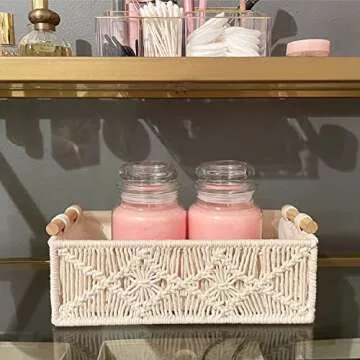 ZUOKEMY 2Pcs Boho Storage Baskets,Hand woven boho decorative basket with wooden handle,Suitable for bedroom,living room,nursery,bathroom and other storage basket
